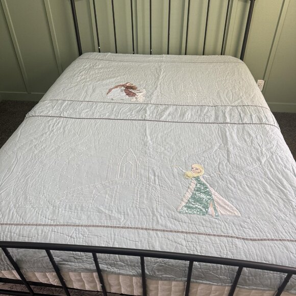 Pottery Barn Kids Disney Frozen Elsa Anna Olaf Quilt Twin Blue Applique Sequin - Picture 1 of 10